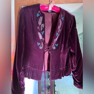 Boston Proper dark purple beaded Velvet jacket, size 6.